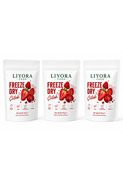 LİYORAFOOD Freeze Dry Çilek 15 g X 3 Adet Kuru Meyve Cipsi