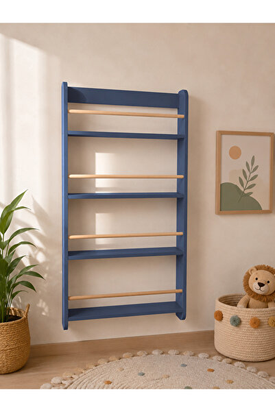 LunaLoveWood Masif Ahşap Montessori Kitaplık - Çocuk Odası Duvar Rafı 4 Raflı...