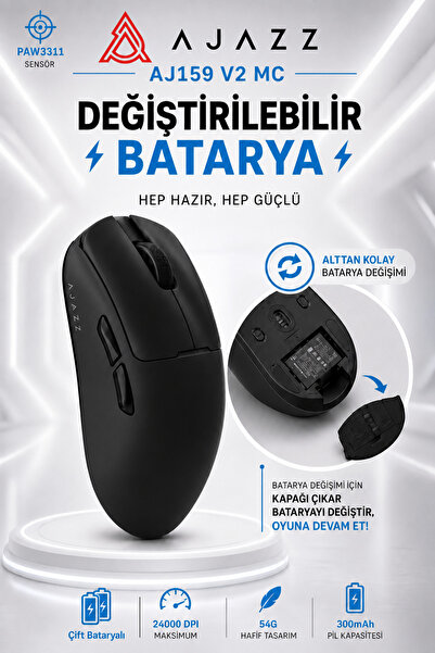 Ajazz AJ159 V2 MC Kablosuz Oyuncu Mouse | Değiştirilebilir Bataryalı | PAW331...