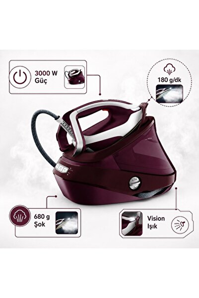 TEFAL Buhar Kazanlı Ütü Bordo 8,3 Bar | 3000 W, 680 g Şok Buhar, 180 g/dk Sür...