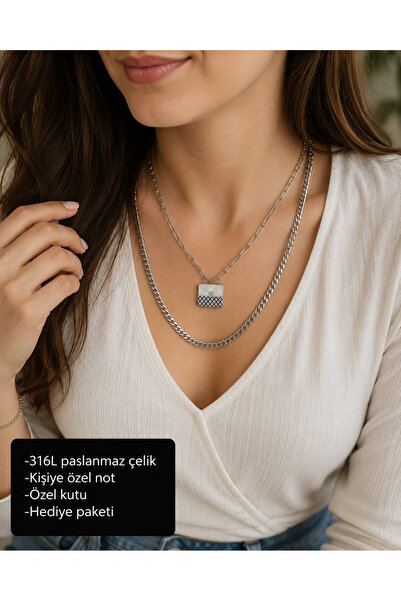 HER ŞEY NOTA www.herseynota.com 316L Stainless Steel Double Chain Rectangle N...