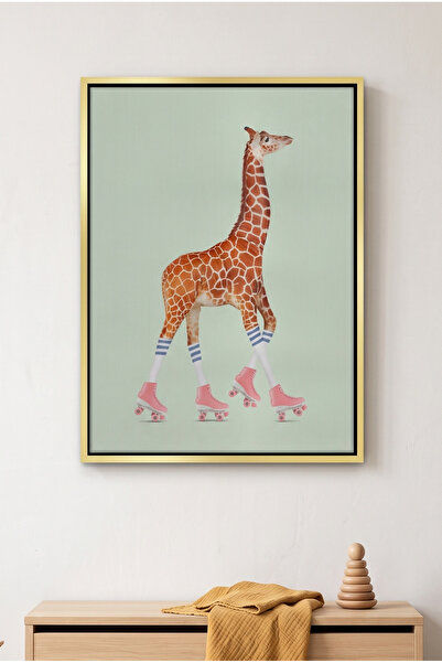 Jasmine Art Pink Roller Skate Giraffe Kids Wall Art | Portrait Framed Canvas ...