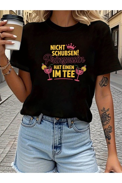 NOURAM ملابس نسائية بتصميم "NICHT SCHUBSEN!" تي شيرت - توب برقبة دائرية وأكما...