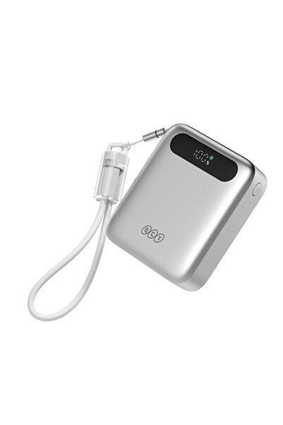 QCY Power Bank 10000mAh 22.5W Fast Charging - Silver- PB10D-S – Portable Charger with USB-C & USB-A Output, PD/QC Fast Charge Support, Compact Travel Power Bank Silver