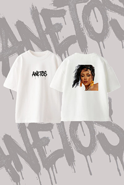 Anetos Doja Cat_5 dizajn, pamučna bela oversize majica sa štampanim leđima