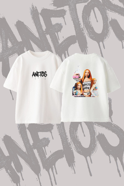 Anetos Ice Spice_20 Design Back Printed Cotton White Oversize T-Shirt
