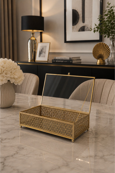 Vien Home Gold Cam Kapaklı Metal Kutu