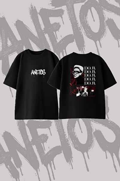 Anetos Doja Cat_24 Design Back Printed Cotton Black Oversize T-Shirt
