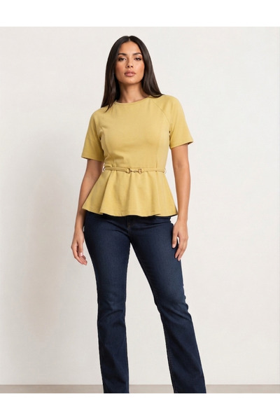 BLOUSE Kadın Kemer Detaylı Bisikilet Yaka Bluz