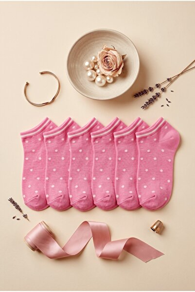 hadiora Set of 6 Pink Polka Dot Women's Socks - Soft Cotton
