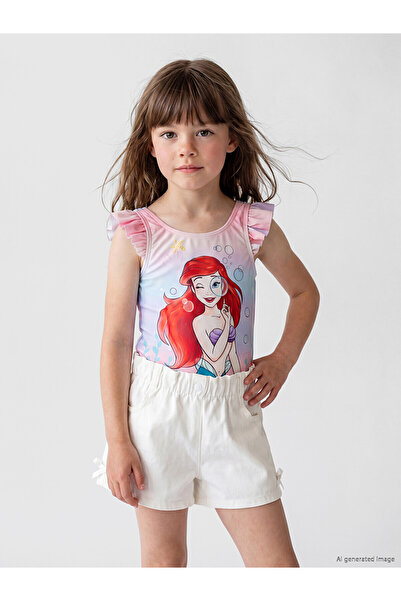 LC Waikiki Pink Crew Neck Ariel Printed Girls' Swimsuit