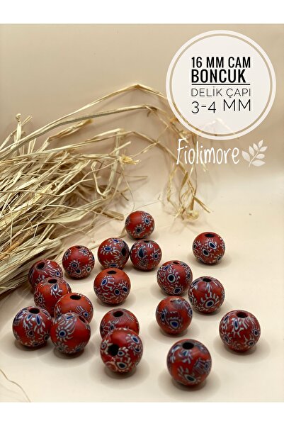 Fiolimore 16 mm Desenli Moreno Cam Boncuk (1 Adet) Delik Çapı 3-4 mm Makrome ...