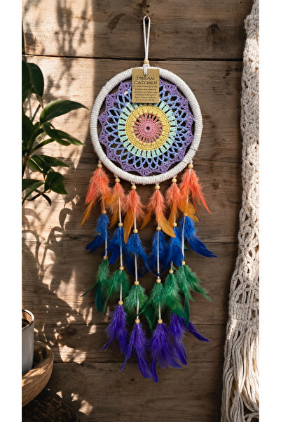 SultanofAura El Yapımı Renkli Düş Kapanı (Dream Catcher) 16x45 cm – Bohem Duv...