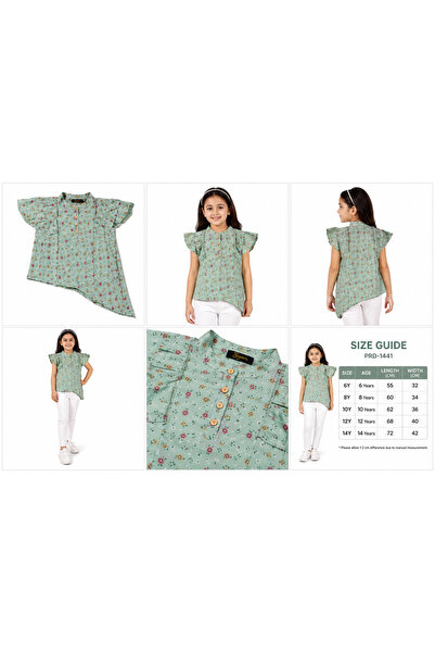 Generic Girls' Floral Print Ruffle Sleeve Asymmetrical Design Blouse