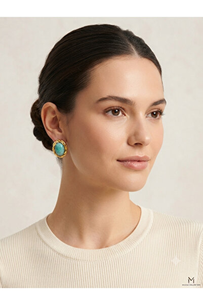Milena Designer Store Milena Istanbul Aquamarine Natural Stone Brass Design E...