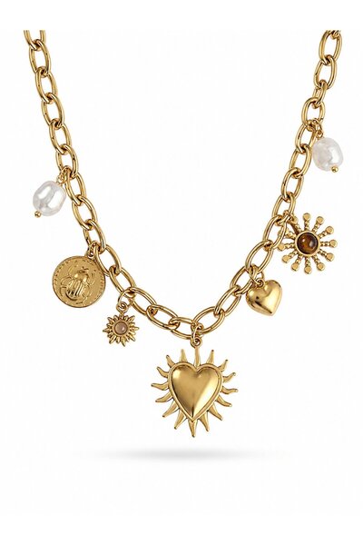 serelya 316L Steel Gold Color Charm Model Women's Necklace