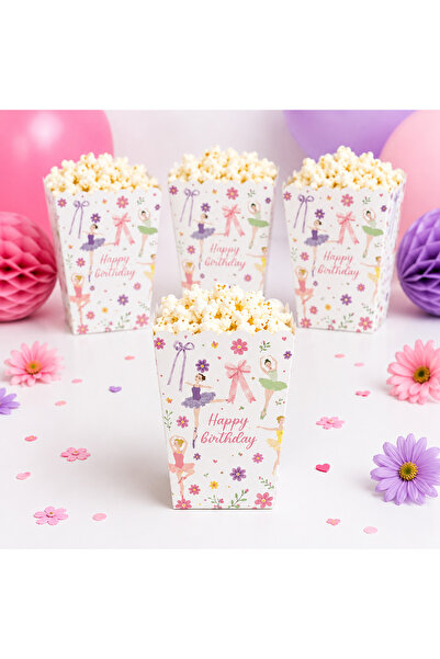 Partifabrik Ballerina Macaron Colors Themed Corn Popcorn Box 8 Pieces