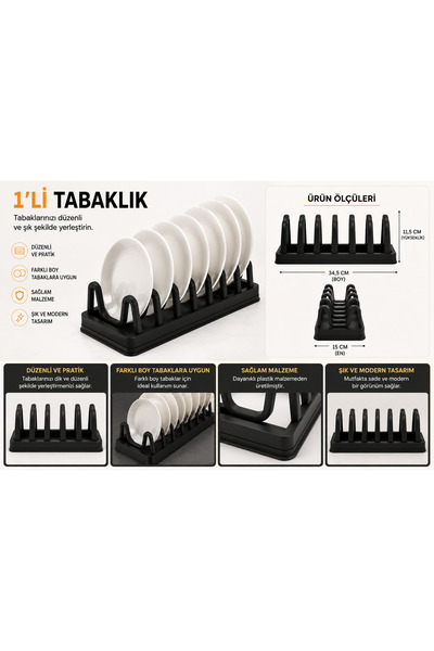 Turkco 7-Compartment Plate Rack Kitchen Countertop Plate Organizer and Drying...