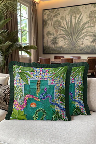 Evimde Bambaşka Exotic Tropical Animal Design Fringe Pillowcase - Colorful Sa...