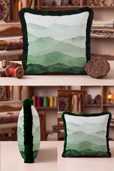 Evimde Bambaşka Landscape Mountain Motif Fringed Pillowcase - Akvarel Nature ...