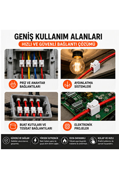 Atx Yaylı Basmalı Kablo Birleştirme Klemensi 2 Li 100 Adet Vidasız Hızlı Kablo Ekleme Aparatı