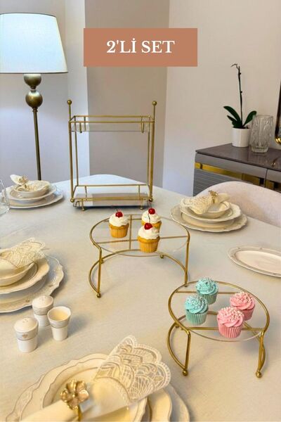 Edora Home Set of 2 Shiny Gold Double Small Size Presentation Trays Two-Tier ...