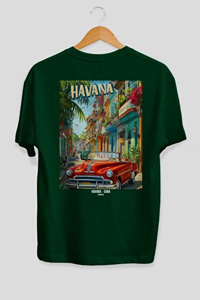 Ankhises Tricou unisex Havana Cuba Green Oversize Country City cu imprimeu pe...