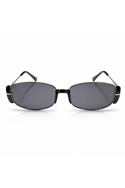 Matteo Ferari Unisex Black Geometric Sunglasses with Grey Lenses and Metal Fr...