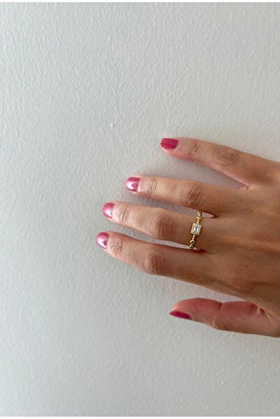 FASHION Square Stone Serrated Model Adjustable Steel Gold Ring