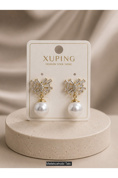XUPING JEWELRY Melekcehobi Takı Xuping 14K Altın Kaplama İnci Detaylı Zirkon ...