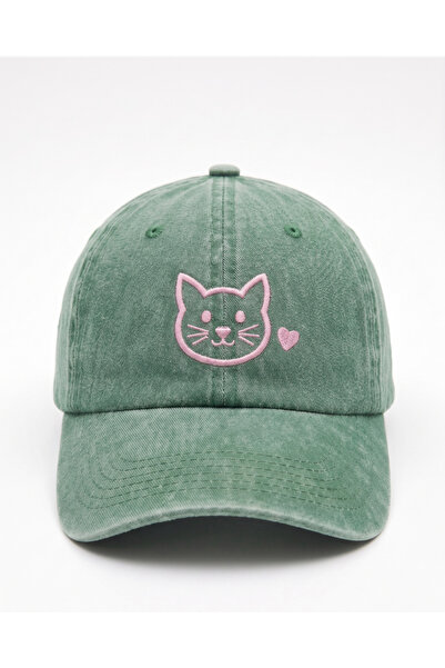 Tresore Minimal Cat Embroidered Hat / Minimal Cat Pink Embroidered Hat Baseba...