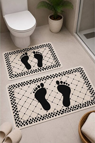 GNL HOME Foot Patterned Patterned 60 X 100 - 40 X 60 Non-Slip Base Washable D...