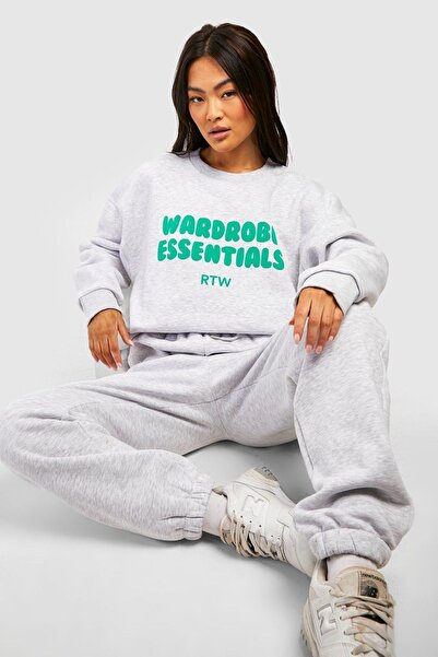 Boi Wardrobe Essentials Tracksuit Set - Gray Printed Suit Jogger Sweatshirt E...