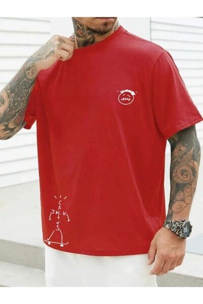 Boi Hiphop Travis Scott Cactus Jack Printed Unisex Oversize Red T-Shirt