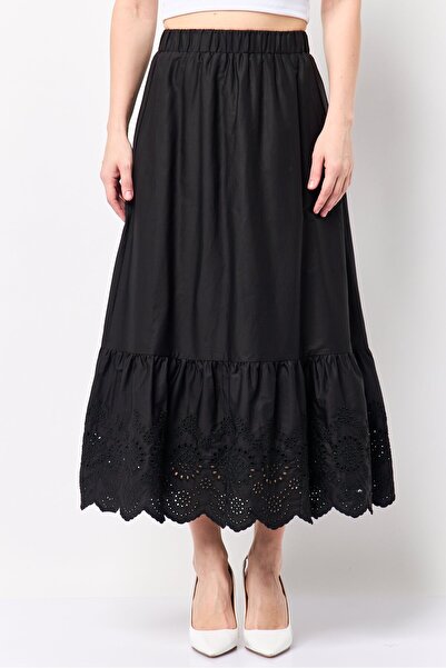 Rufaya Women Eyelet Midi Skirt, Black