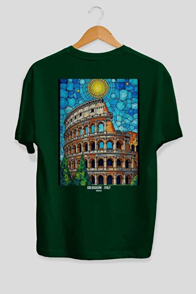 Ankhises Colosseum Italy Green Oversize Country City Back Printed Unisex T-Sh...