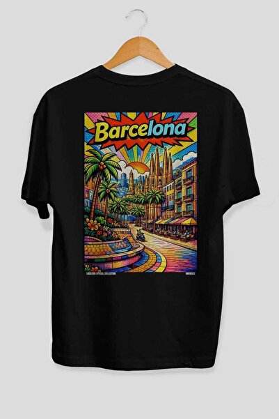 Ankhises Barcelona Spania Tricou unisex negru oversize cu imprimeu pe spate, ...
