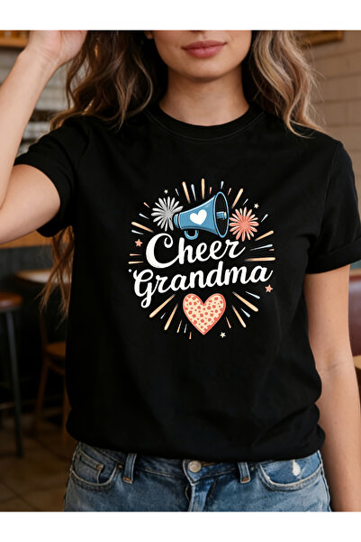 12 HERTZ تي شيرت مطبوع عليه حروف "Cheer Grandma"، قميص كاجوال بأكمام قصيرة وي...
