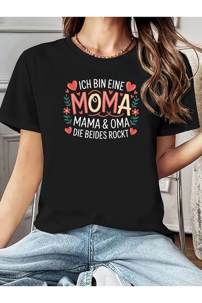 NOURAM تي شيرت نسائي مطبوع عليه نصًا ألمانيًا بعبارة "ICH BIN EINE MOMA MAMA ...