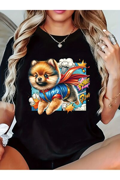212Wear تي شيرت بطبعة كلب، بلوزة ناعمة بأكمام قصيرة وياقة دائرية بتصميم كلب ا...