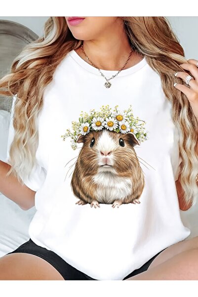 212Wear Ladies' Cute Guinea Pig Pattern T-Shirt, Short Sleeve Round Neck Ligh...