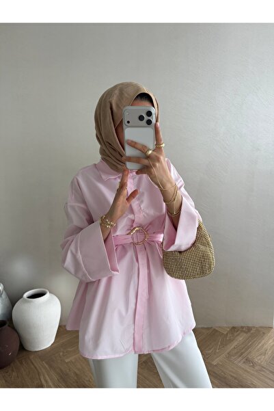 VeraTrend Kemeri Gold Tokalı Polin Oversize Gömlek