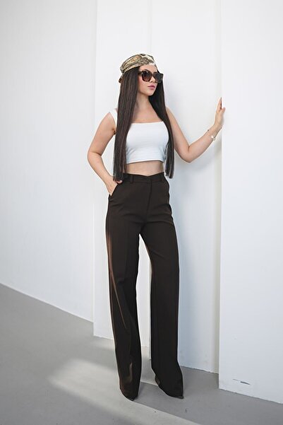Pukka Women's Double Fabric High Waist Wide Leg Palazzo Trousers