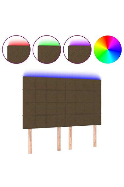 vidaxl Tăblie de pat cu LED, maro închis, 144x5x118/128 cm, textil