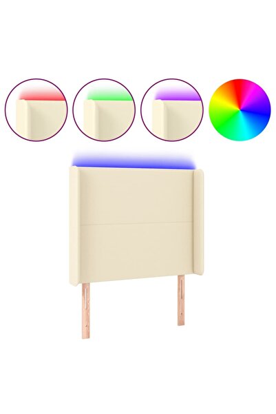 vidaxl Tăblie de pat cu LED, crem, 103x16x118/128 cm, piele ecologică