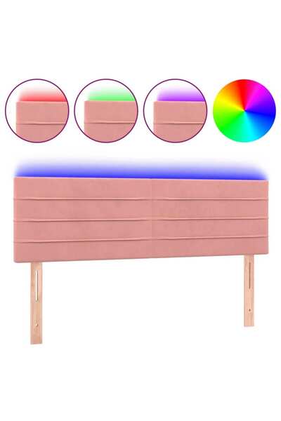 vidaxl Tăblie de pat cu LED, roz, 144x5x78/88 cm, catifea