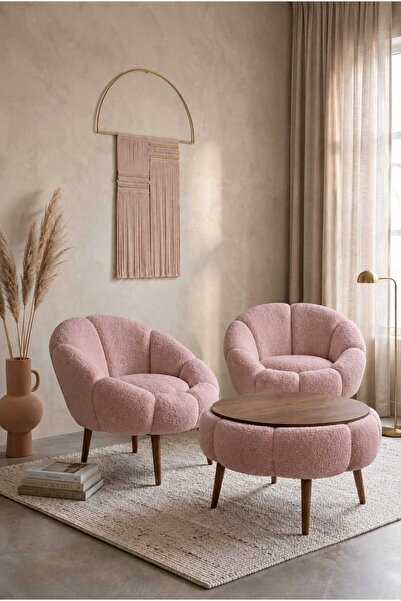 DEKOZUM LİVA Comfort Koltuk Berjer Takımı Çay Seti Peluş Kumaş 3 lü Set 2 Kol...