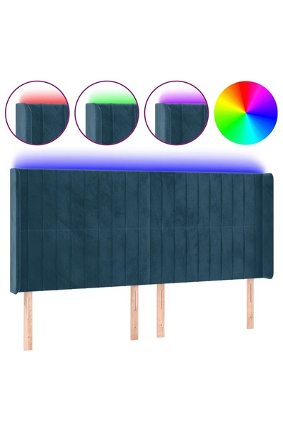 vidaxl Tăblie de pat cu LED, albastru închis, 163x16x118/128cm catifea