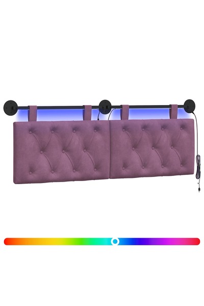 vidaxl Tăblie de pat suspendată Cu lumină LED Violet Catifea