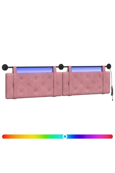 vidaxl Tăblie de pat suspendată Cu lumină LED Roz Catifea